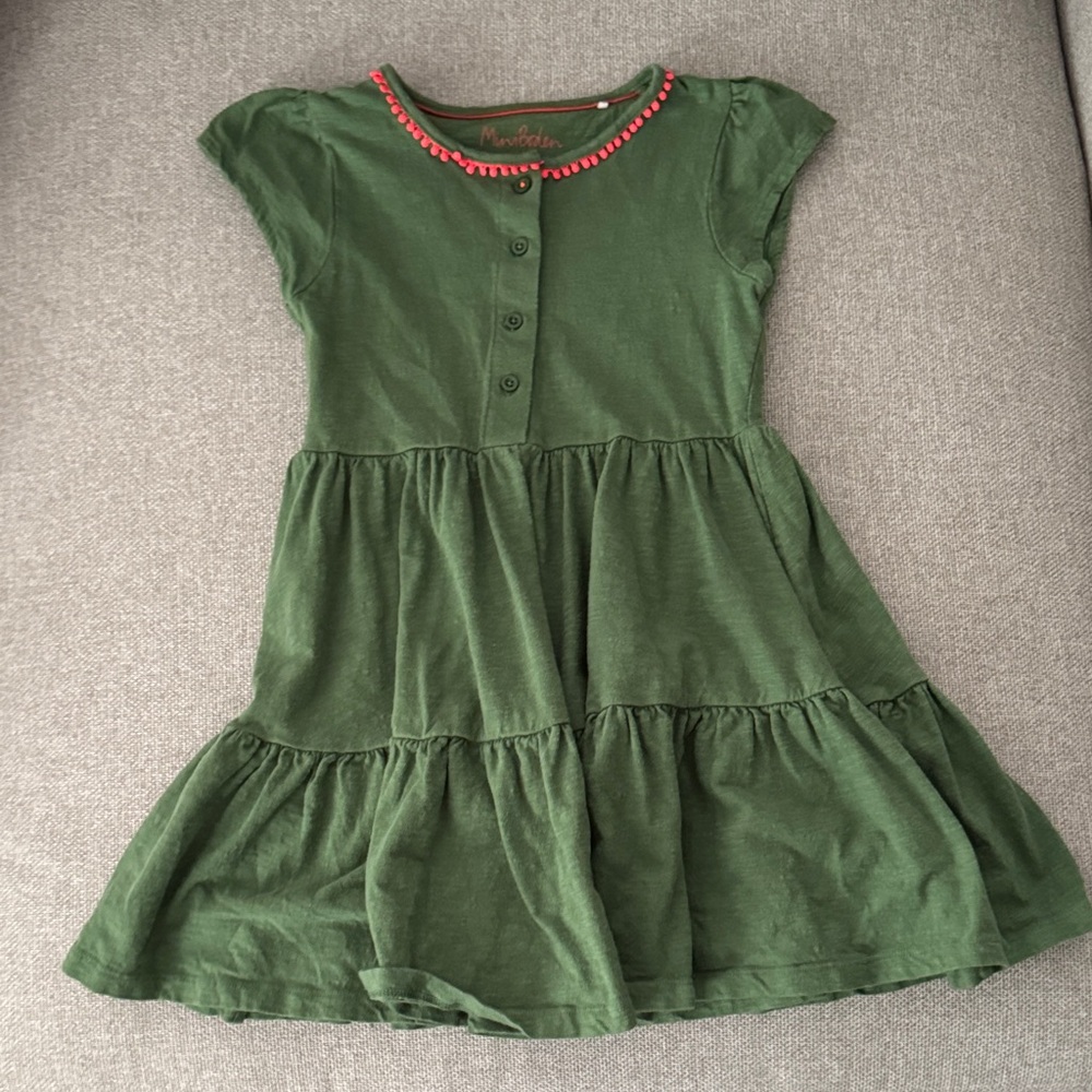Mini Boden Forest Green Dress with Red Trim